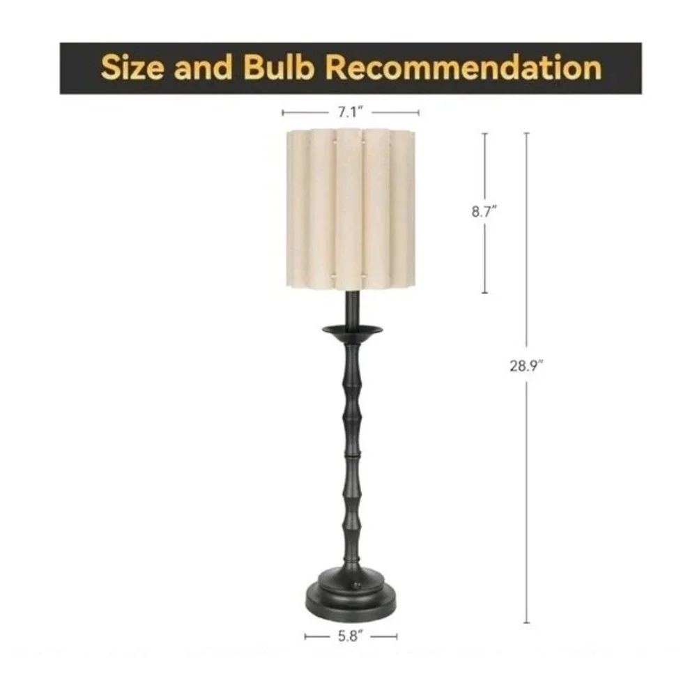 Black 28.9'' Scalloped Table‎ Lamp, Rustic/Farmhouse Buffet Lamp, Scallop